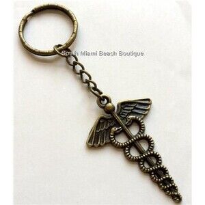 Gold Caduceus Keychain Key Ring Doctor Nurse Medical Gift RN LPN MD PA CRNA USA